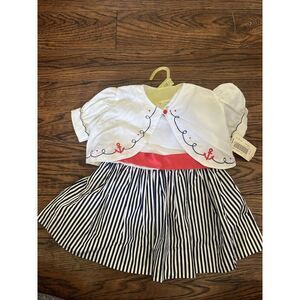 Vintage Sears NWT Girls Dress Sailor‎ Style Red Blue White Stripes 2 Piece 18mo